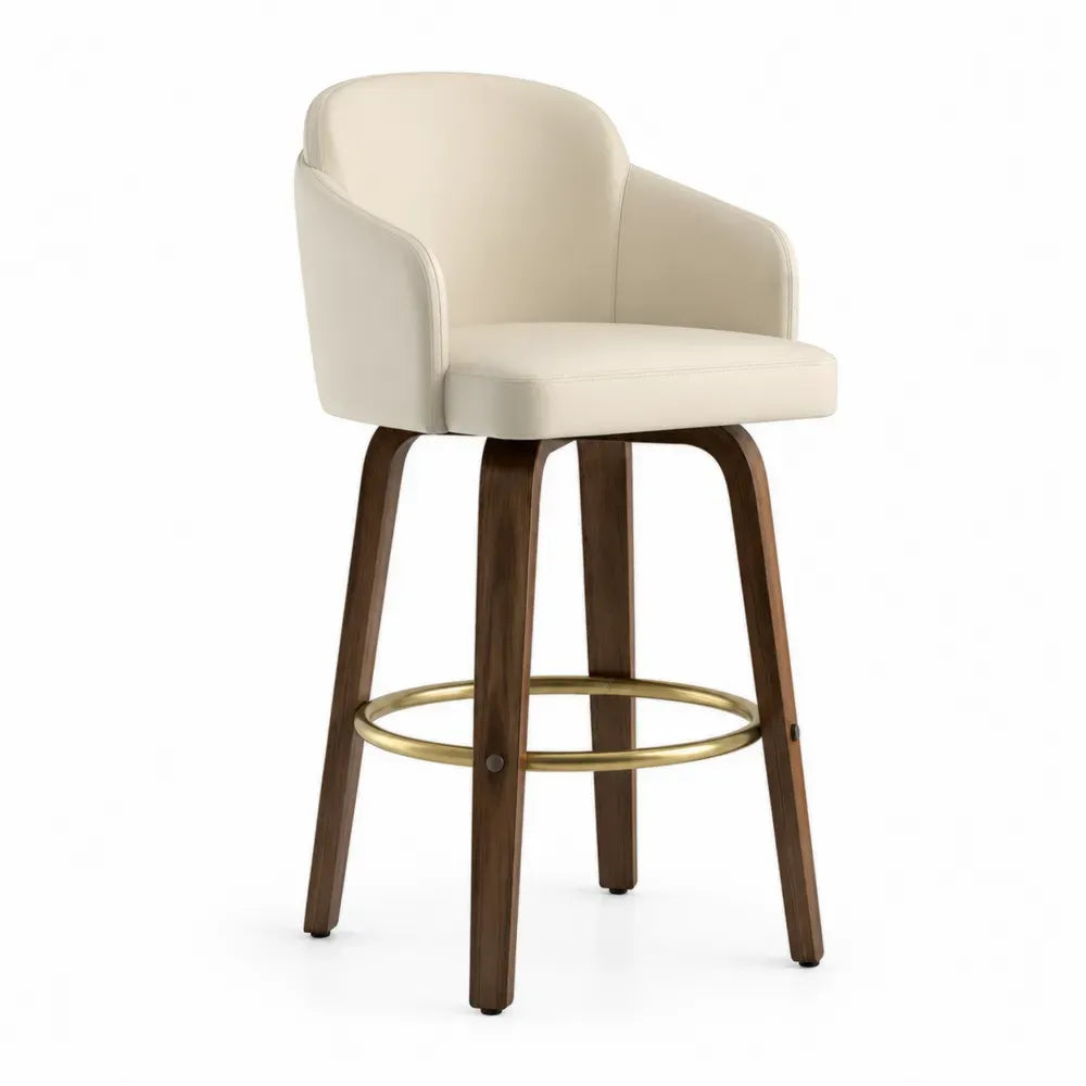 Drehbarer Barhocker PU-Leder Walnuss Creme