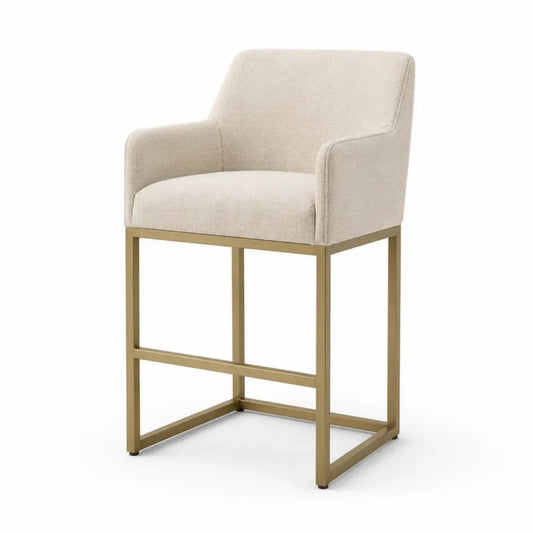 Barhocker mit Armlehnen Beige Stoffbezug Metallgestell